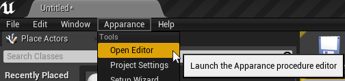 Using the Apparance menu to open the procedure editor